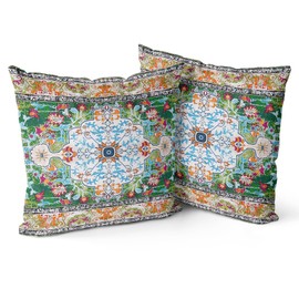 Snylcce Set of 2 Bohemian Style Cushion Covers 65x65 cm Decorative Square Throw Pillow Covers 26x26 Inch Sofa Car Pillowcase for Outdoor Home Bed Living Room Couch Decor (Emearal boho)