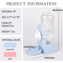 Pet Water Dispenser for Rabbits Automatic Waterer No Leak Water Bottle with Stand Suitable for Bunny Chinchilla Guinea Pig Hedgehog Ferret, Blue