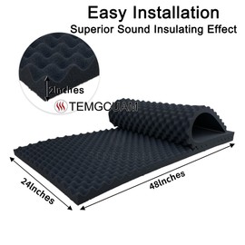 TEMGCUAM 2 Pack Sound Proof Foam Panels | 48"×24"×2" Egg Crate Foam Pad | High Density Soundproof Wall Panels for Home Studio Noise & Thermal Insulation |With Adhesive Stickers 20PCS(Black)…