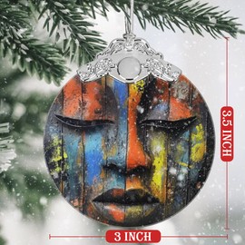 Christmas 2024 Ornament, Christmas Decoration, Stained Glass Christmas Tree Ornaments, Christmas Ornaments Clearance, 2024 Gift Ornament, Xmas Gift for Friend Family Coworker - African Mask Theme