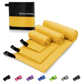 Zenacross Microfibre Towel (Set of 3) with Carry Bag - Quick-Drying and Versatile Fitness Towel - Sports Towel Sizes S, M, L - Yellow