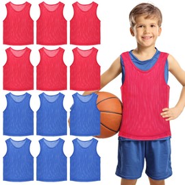 Scrimmage Vests, Team Practice Jersey, Set of 12, Pinnies, Red/Blue, Small