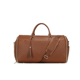 RUIMA Convertible Carry On Garment Bag - Waterproof PVC Leather with Shoe & Cosmetic Compartments, 47" Wrinkle-Free Hanging System for Business Travel/Weddings, Extended Base Design (Brown)