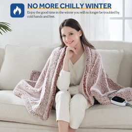 SEALY Electric Blanket Heated Throw 50"x60" Soft Double Sherpa Super Cozy with 6 Fast Heating Levels & 2-10 Hours Auto-Off, Over-Heat Protection, Machine Washable, Rust Red