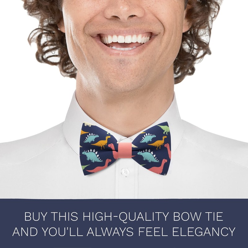 Lazo cámara Dinosaurios lazo PRE-TIED Patrón blue-peach colores Unisex Forma