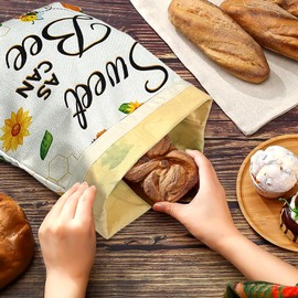 PACOTK Beeswax Bread Bags 2 Packs Sweet Bee Sourdough Bread Bag Be Kind Reusable Bread Bags For Sourdough Bread Linen Homemade Bees Wax Wraps Loaf Bags 16x12.5 Inches Food Storage Cloth Bag