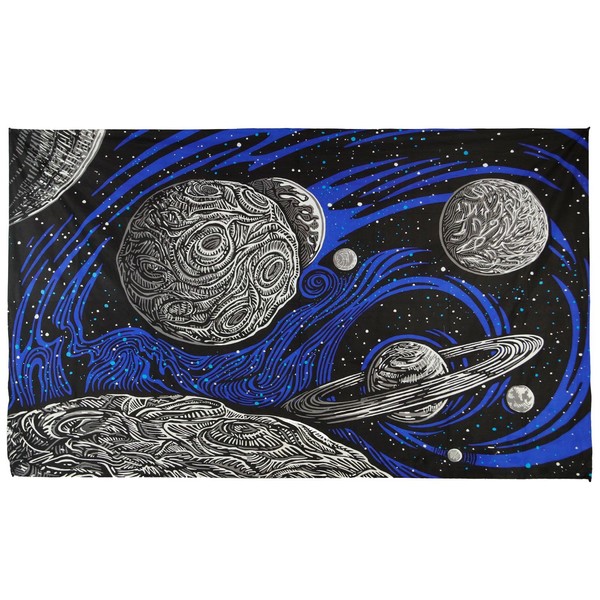 Sunshine Joy 3D Galactic Outer Space Planetary Psych Art Mini Tapestry Wall Hanging 30x45 Inches