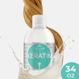 Kallos KJMN Shampoo With Keratin and Milk Protein for Dry, Damaged, and Color Treated Hair – Sulfate and Paraben Free – Nourishing Shampoo with Keratin for Frizz Control and Smoothing - 34 oz