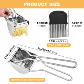 Potato Tool Sets,with Potato Ricer Masher and Cutter Multifunctional Fruit Vegetable Masher Stainless Steel Potatoes Presser for Creamy Fluffy Mashed Potatoes Fruit Juices(Color:Silver)