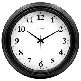 TAHEAT Modern Wall Clock, Large Quiet No Ticking Noise, Black Wall Clock for Living Room, Kitchen, Office, Bedroom, 30 cm