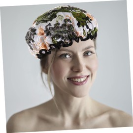 BIUDECO Printed Shower Hat for Women Waterproof Bonnet Wide Brim Bath Cap Hair Care