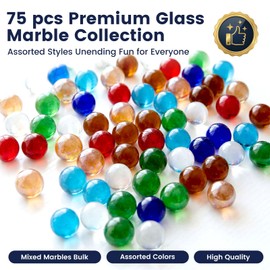 SallyFashion 75 PCS Glass Marbles Bulk, for Antique Wooden Marble Run, 7 Color