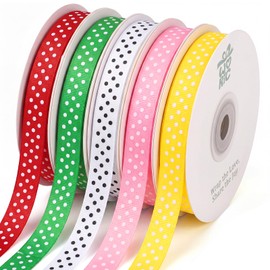 woric Polka Dot 5 Colors Grosgrain Ribbon 3/8" X 50 Yd Boutique Polka Dot