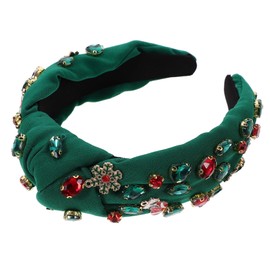 SAFIGLE Christmas Knotted Headband for Women Wide Decorative Hairband with Rhinestone Xmas Charm Lightweight Stylish Headband for Party and Travel Accessories Chic Holiday Hair Wrap