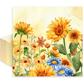 JarThenaAMCS 50Pcs Sunflower Paper Napkins Watercolor Yellow Flower Disposable Party Napkin Summer Luncheon Dinner Napkin Decorative for Birthday Baby Shower Table Supplies