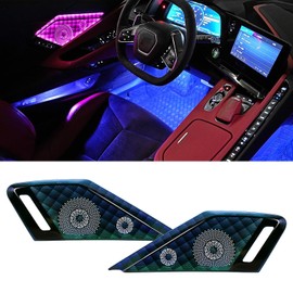 BILLFARO 2Pcs Door Speaker Relays Cover with LED Ambient RGB Light,Voice APP Button Switch Door Storage Bags Box Atmosphere Lamps Foot Neon Accent Lights for Corvette C8 Stingray Z51 2020+