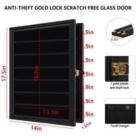 Jinchuan Military Challenge Coin Display Case Lockable Cabinet Rack Holder Shadow Box with Removable 2 Grooves Shelves and Anti Dust Door for Casino Poker Chips Collectibles (Large-Black)