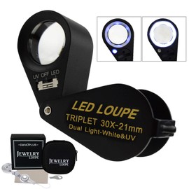30x Lupa Joyería Lupa LED UV Ligero 21mm Acromático Trillizo Lente Óptico Vaso Bolsillo Joya Aumentador Herramienta Joyero, Sello Filatelista, Acuñar Numismático