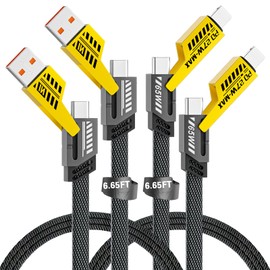 Gartmost 2Pcs 4 in 1 Fast Charging Cable 6.65 Ft, Transferring Data, Braided Cable 65W, USB C USB A and IP, Multiple Charging Cable for Phone/Pad/More