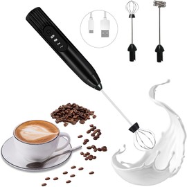 AGTOWM Espumador de Leche de Agitador Eléctrico de Mano, mini Batidora de Café con 3 Velocidades Ajustables, para Café, Matcha, Café con Leche, Capuchino (Negro)