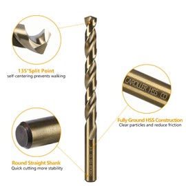 CaRoller Drill Bit Set 21-Piece, M35 Cobalt Metal Drill Bits Durable Round Shank Drill Sets for Steel Wood Plastic Sheet Metal