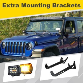 FEELON Fit 18-22 Jeep Wrangler JL/ 20-22 Gladiator JT 52" inch LED Light Bar 4 inch White/Amber Yellow LED Pods Strobe Fog Light Offroad with Upper Windshield Mounting Brackets Switch Wiring Harness