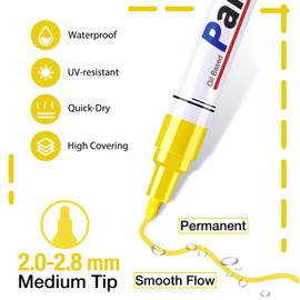 Yellow Paint Pen Permanent Paint Markers - 8 Oil Based Paint Pens, Medium Tip, Quick Drying and Waterproof Marker Pens for Metal, Rock Painting, Wood, Fabric, Plastic, Canvas, Mugs Yellow Markers Pen