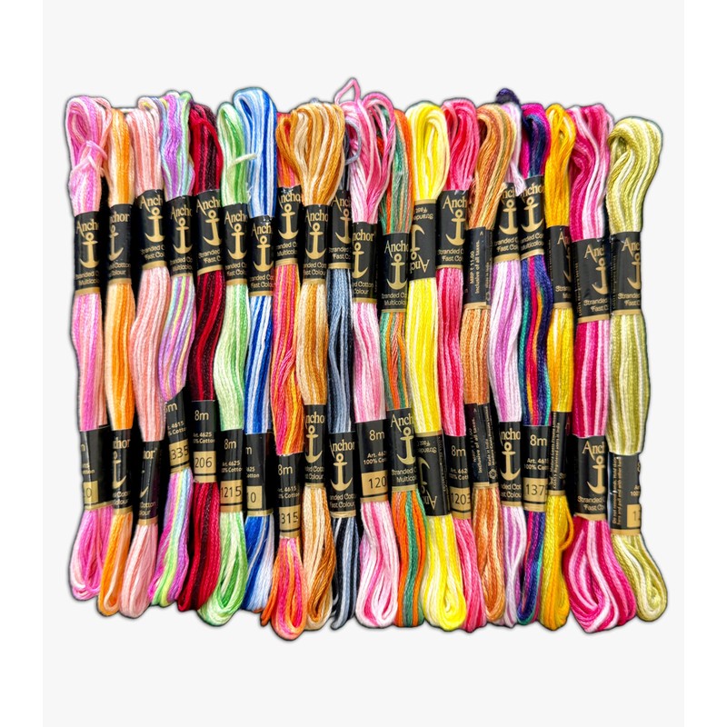 Anchor Multi Rainbow Variegated Cotton Embroidery Thread Skeins Floss Assorted