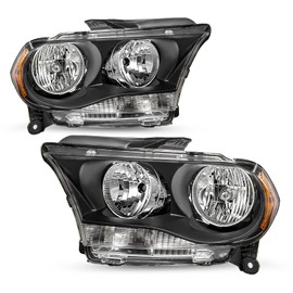SOCKIR Halogen Headlight Assembly Compatible with 2011 2012 2013 Dodge Durango w/o HID Passenger and Driver Side, Black Housing & Amber Reflector