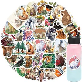 50pcs Realistic Animal Stickers, Waterproof Wildlife Animasl Faces Stickers Colorful Jungle Animals Sticker Bulk Safari Zoo Sticker for Teens Water Bottle Scrapbook Party Supplies (J-Animal)