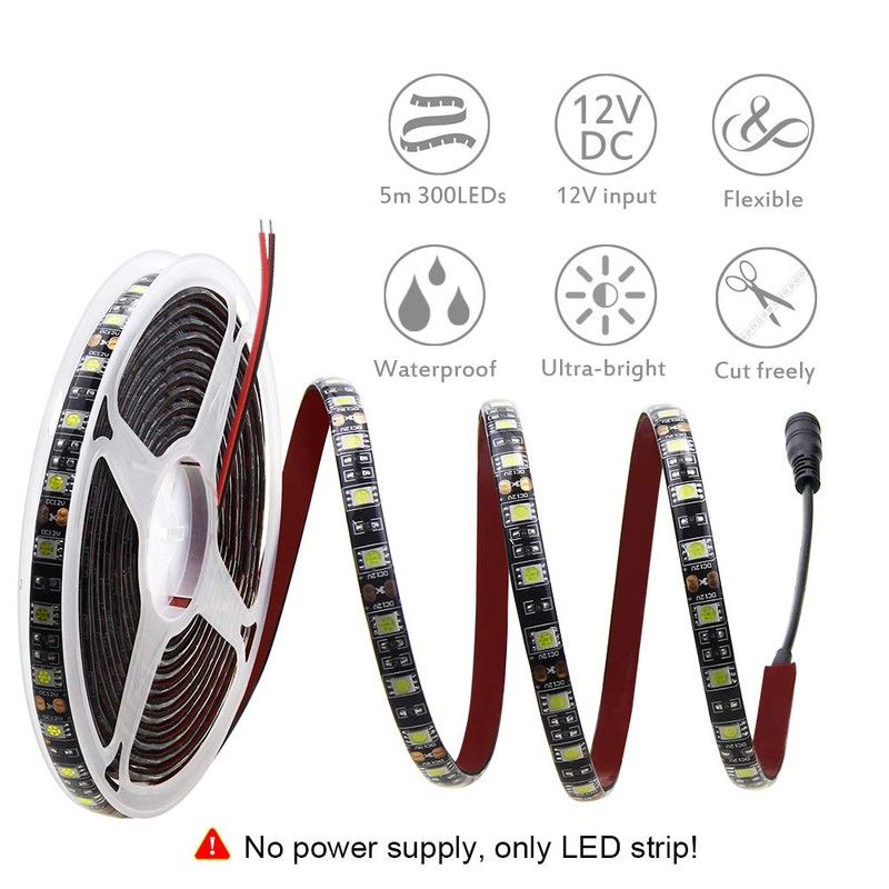 ALITOVE 16.4ft White LED Strip Flexible Ribbon Light Black PCB