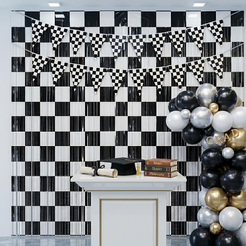 4 Pack Black White Checkered Party Decoration Set, 2 Pack
