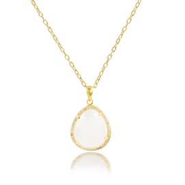 MAX + STONE 7 Ct. Natural Moonstone Necklace for Women | 18k Gold Over Sterling Silver Pear Cut October Birthstone Necklace | Adjustable 18-20 Inch Chain | Large Moonstone Pendant Necklace