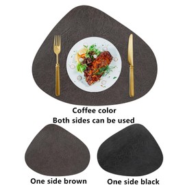 VEIZIBEE 4pcs Black Leather Placemats Set, Teardrop Shape, Double Sided, Heat Resistant, Non-Slip, Washable, Perfect for Dining Table or Offices