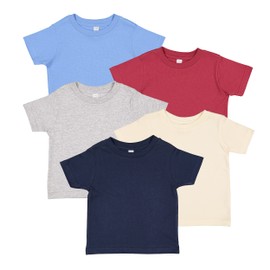 RABBIT SKINS, Infant Baby Fine Jersey Short Sleeve Tee 5 Pack, Retro Americana, 24 Months
