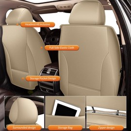 AOMSAZTO Car Seat Cover Fit for Ford Maverick 2022 2023 2024 2025 Only 2 Front Seats Leather Car Seat Cushion Protector Compatible Airbag Waterproof Automotive Seat Covers Beige