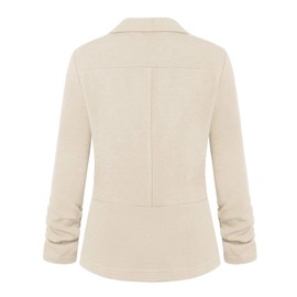 LADI TREND Womens Solid 3/4 Ruched Sleeve Open Front Lapel Work Office Blazer Jacket (Beige XL)