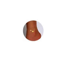 JUTOLOKA Gold Cross Ankle Bracelets for Women | Anklets for Women Waterproof with Initial Charm (A-Z) | Non Tarnish Summer Beach Jewelry Gifts for Her, Medium, Stainless Steel, no gemstone