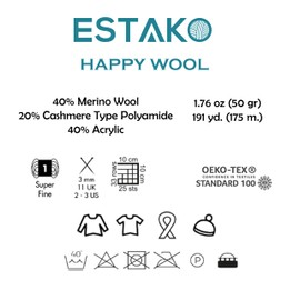 Estako Happy Wool (2 Skeins Pack) 40% Merino Wool 20% Cashmere Type Polyamide 40% Acyrlic Fingering Weight Soft Knitting and Crochet Yarn (2 x 1.76 oz) (2 x 191 yds) (8016 - Claret)