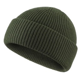 Connectyle Short Fisherman Beanie Hats for Men Women Acrylic Winter Warm Hat Knit Cuffed Watch Cap Army Green