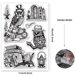 ORIGACH Owl Books Clear Stamps Silicone Stamps for Cards Making DIY Scrapbooking Photo Album Decoration, 6.3x4.3inch