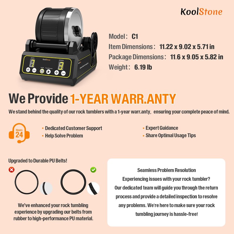 C1 Rock Tumbler Kit - Professional Large 2.5LB Capacity, Up