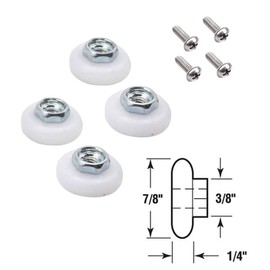 Gordon Glass® Sliding Tub and Shower Door Replacement Rollers, White, 7/8" Oval, B.B.; Threaded Hex Hub - 4 Pack | Replacement of Sliding Glass Shower Door Rollers, Ultra Quiet Ball Bearing