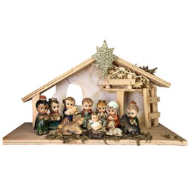 Nativity Set - House Set of 11 Nativity Figurines - Baby Jesus, Mary, Joseph, Shepherd, 3 Kings, Angel, Cow, Donkey and Sheep