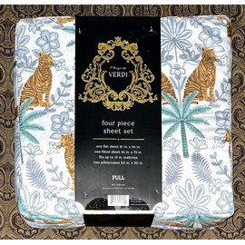 House of Verdi 4 pc Verdi Tiger Jungle Pattern Full Sheet Set Rare HTF Sheets Palm Trees