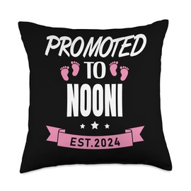 Promoted To NOONI Est.2024 Pink Birthday Girl Pregnancy Throw Pillow, 18x18, Multicolor