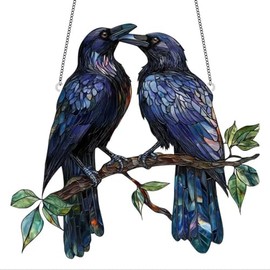 Wandbild oder Fensterbild 2 große Raben auf Ast 20 x 20 cm Rabe Deko MU K28