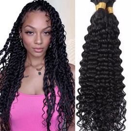 Human Braiding Hair for Boho Braids 100G 16 Inch Deep Water Wave Bulk Human Hair for Braiding No Weft Curly Bundles Human Hair Extensions for Boho Knotless Braids Wet and Wavy Braid Hair Natural Color