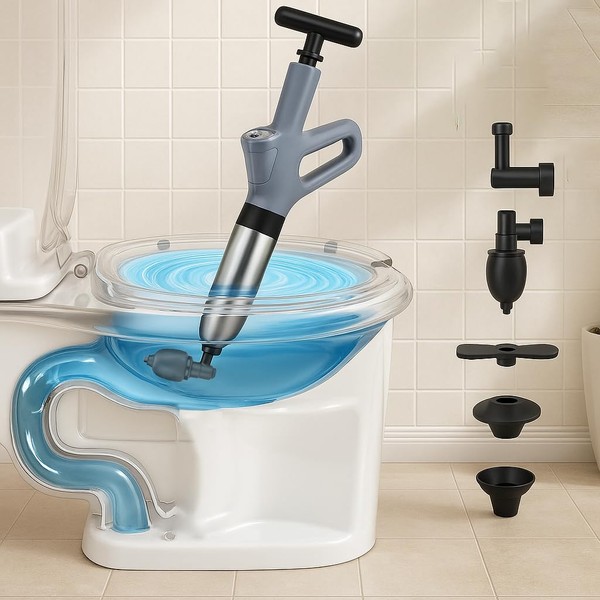 DEALS4U Toilet Plunger for Bathroom, High-Pressure Air Plunger, Heavy-Duty Clog
