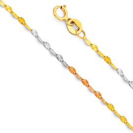 Wellingsale 14K Solid Tri Color Gold 1.5mm Diamond Cut Mirror Chain with Lobster Claw Clasp - 18" Inches